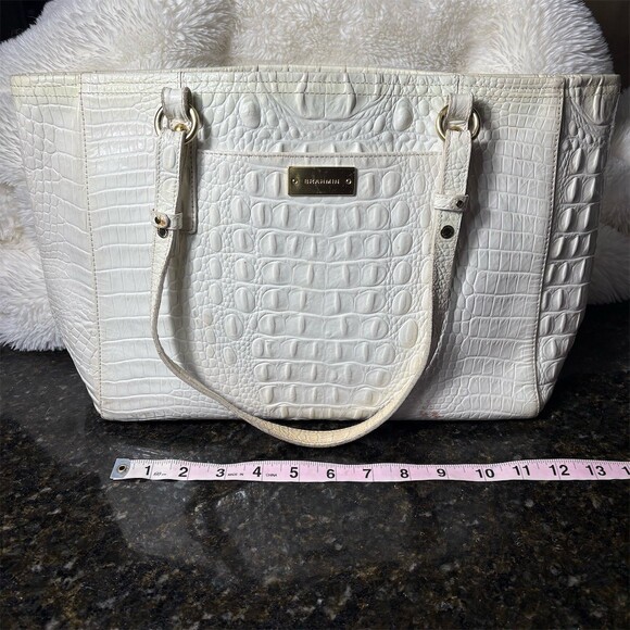 Brahmin Handbags - Brahmin Tote Bag Womens Large White Croc Embossed Shoulder Zip Top w/ COA